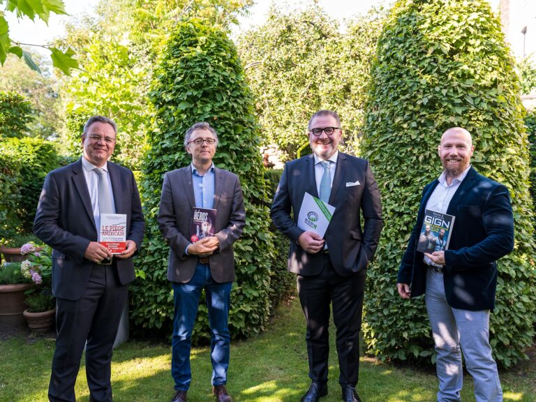 P. Aton, F. Pierucci, V. Lievin et H. Prévost, BSPK lors de la conférence de presse BSPK "Les rencontres du manager 2020", par Aurore Delsoir Photographe d'entreprise