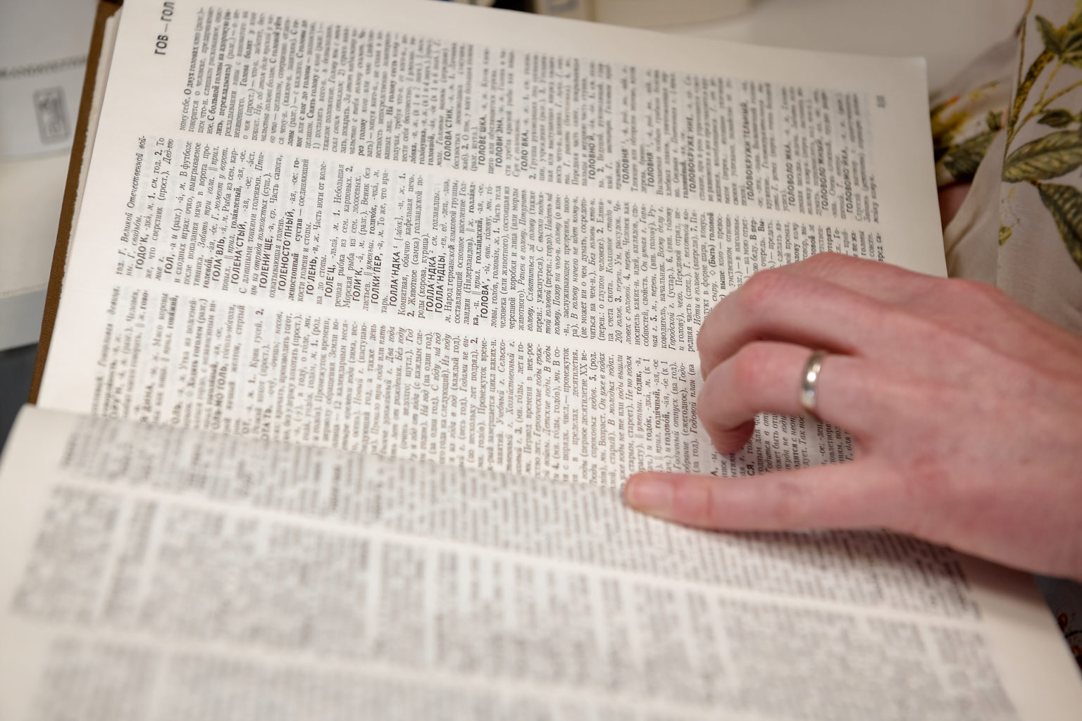 Un dictionnaire dans les mains de Marie-Joëlle Goffioul chez Belga Translations